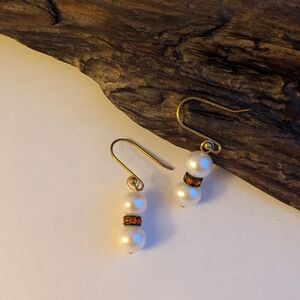 Snowman Freshwater Pearl and Gold Plated Sterling Silver Drop Earrings